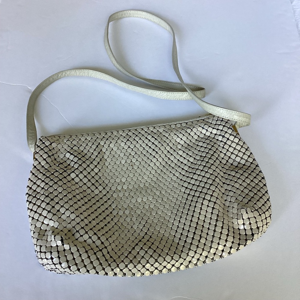 Whiting & Davis Metal Mesh Bag Cream Chainmail Made in USA Vintage 90s Y2K